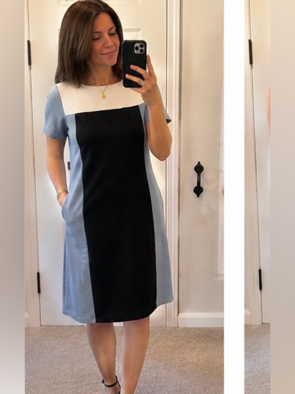 Colorblock Shift Dress in Navy, Light Blue & White NWT